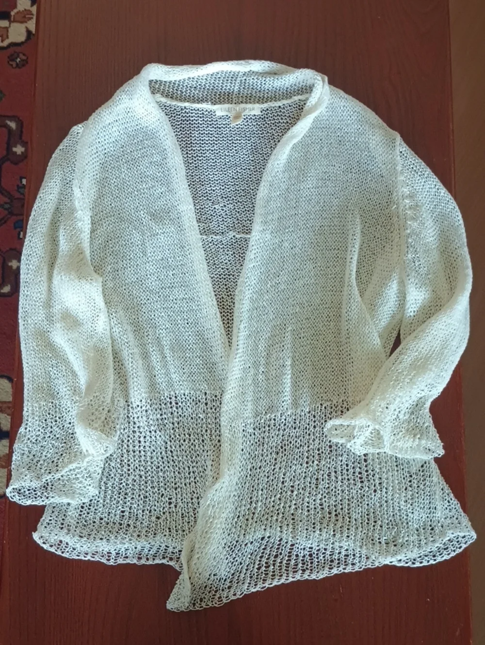 Eileen Fisher Lightweight Open-Front Cream Knit Cardigan